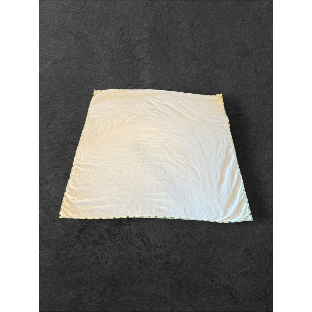 Swaddle Blanket White Green Gender Neutral Handsewn Vintage Cotton Trim
